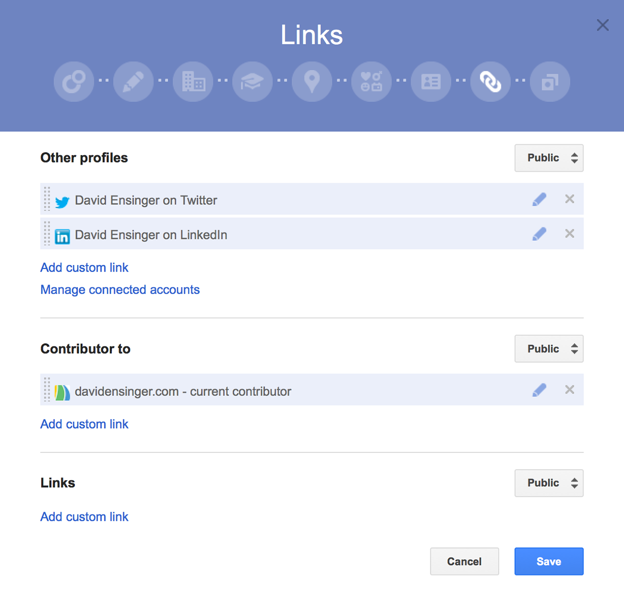 Contributor To settings for Google+