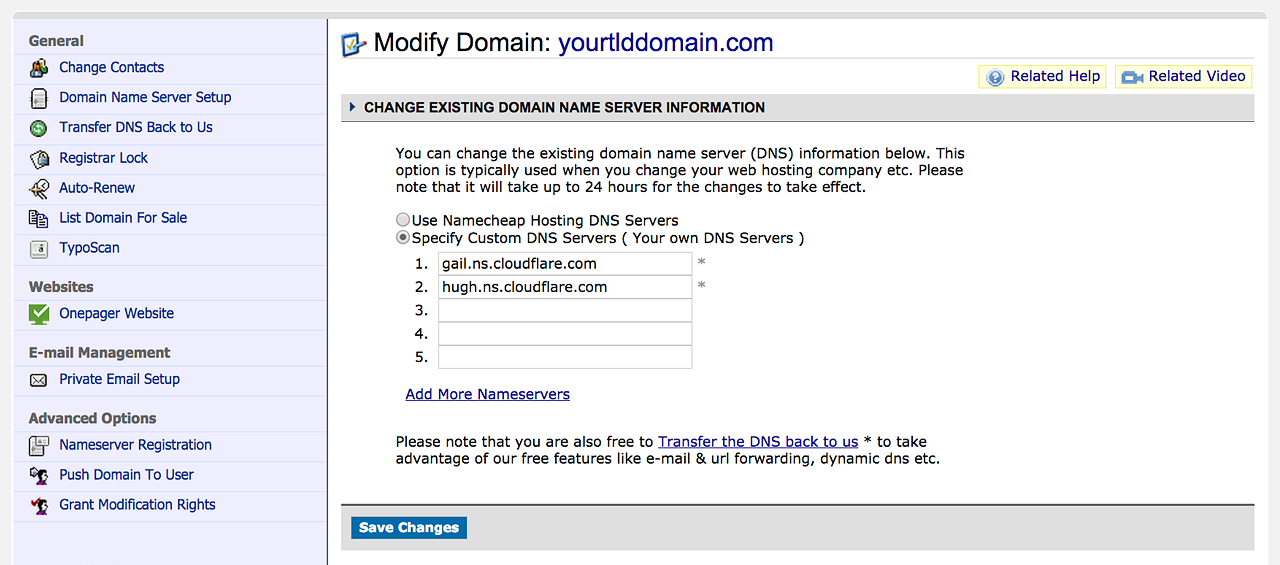 Transferring DNS from Namecheap to CloudFlare