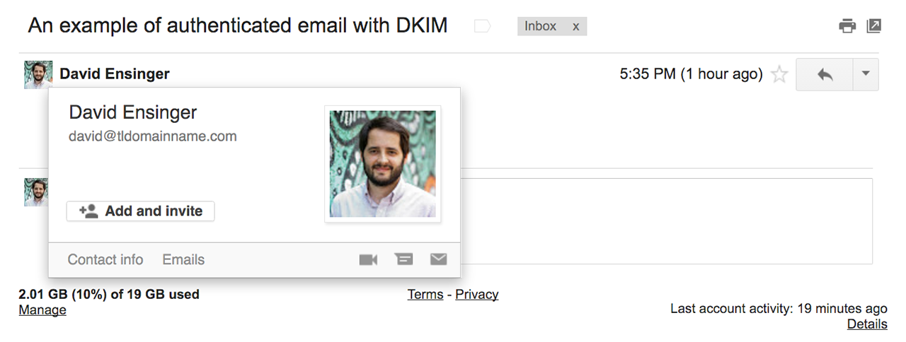 An authenticated email with DKIM