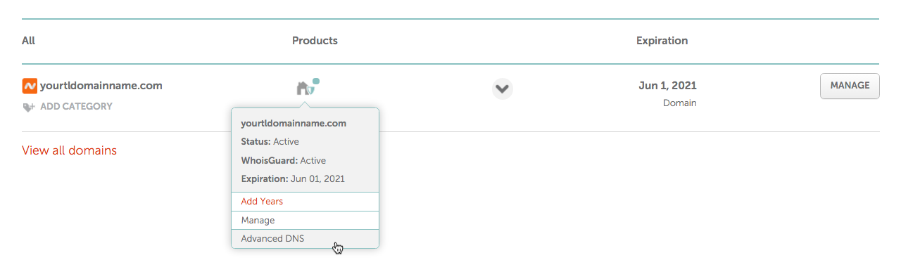 How to navigate to the Advanced DNS